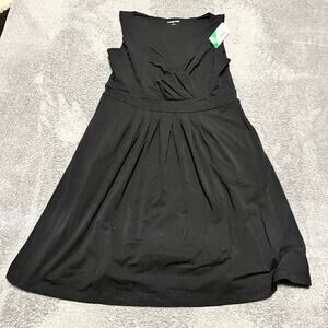 Lands’ End Floral Fit Flare Dress Womens Large 14-16 Black Mini